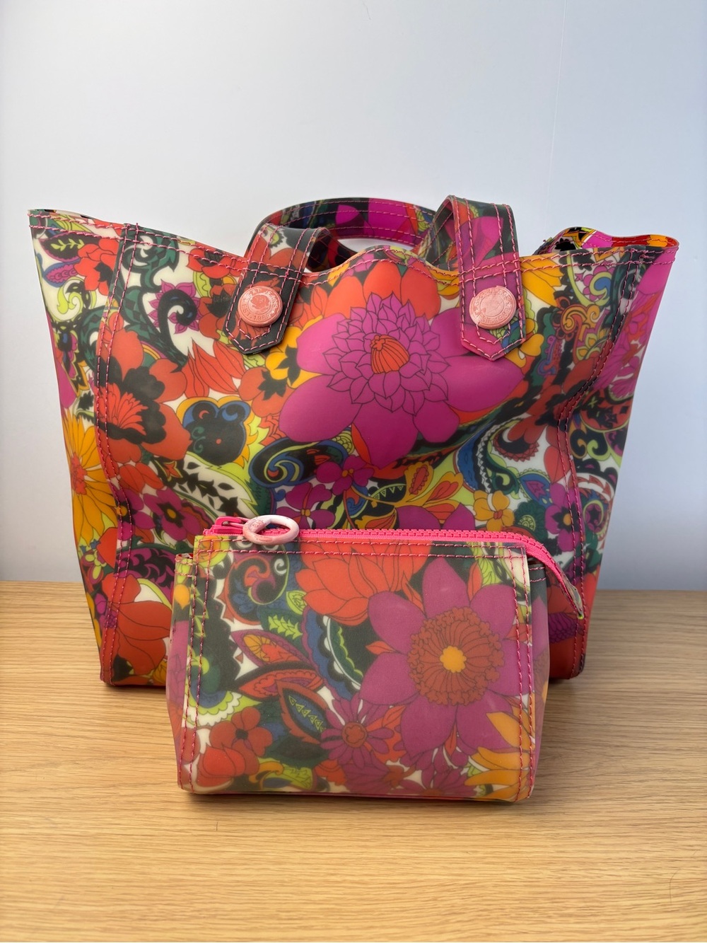 Vintage Y2K GAP Jelly PVC Large Floral Tote Bag & Zip Pouch